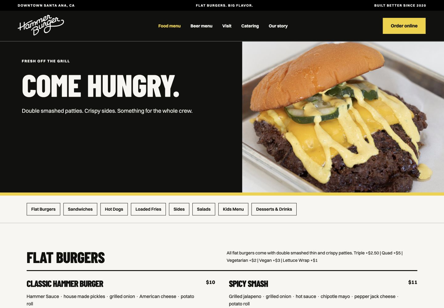 Hammer Burger desktop menu page