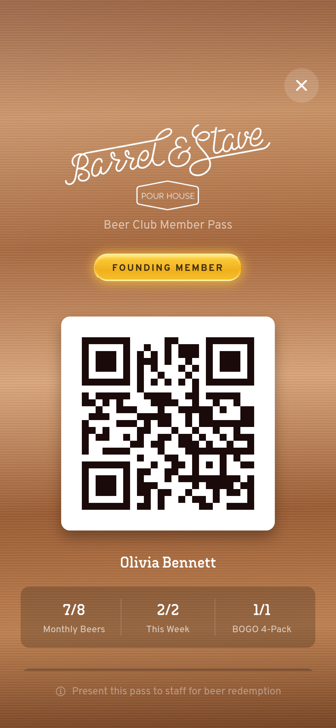 TapPass mobile member pass with QR code and benefit balances