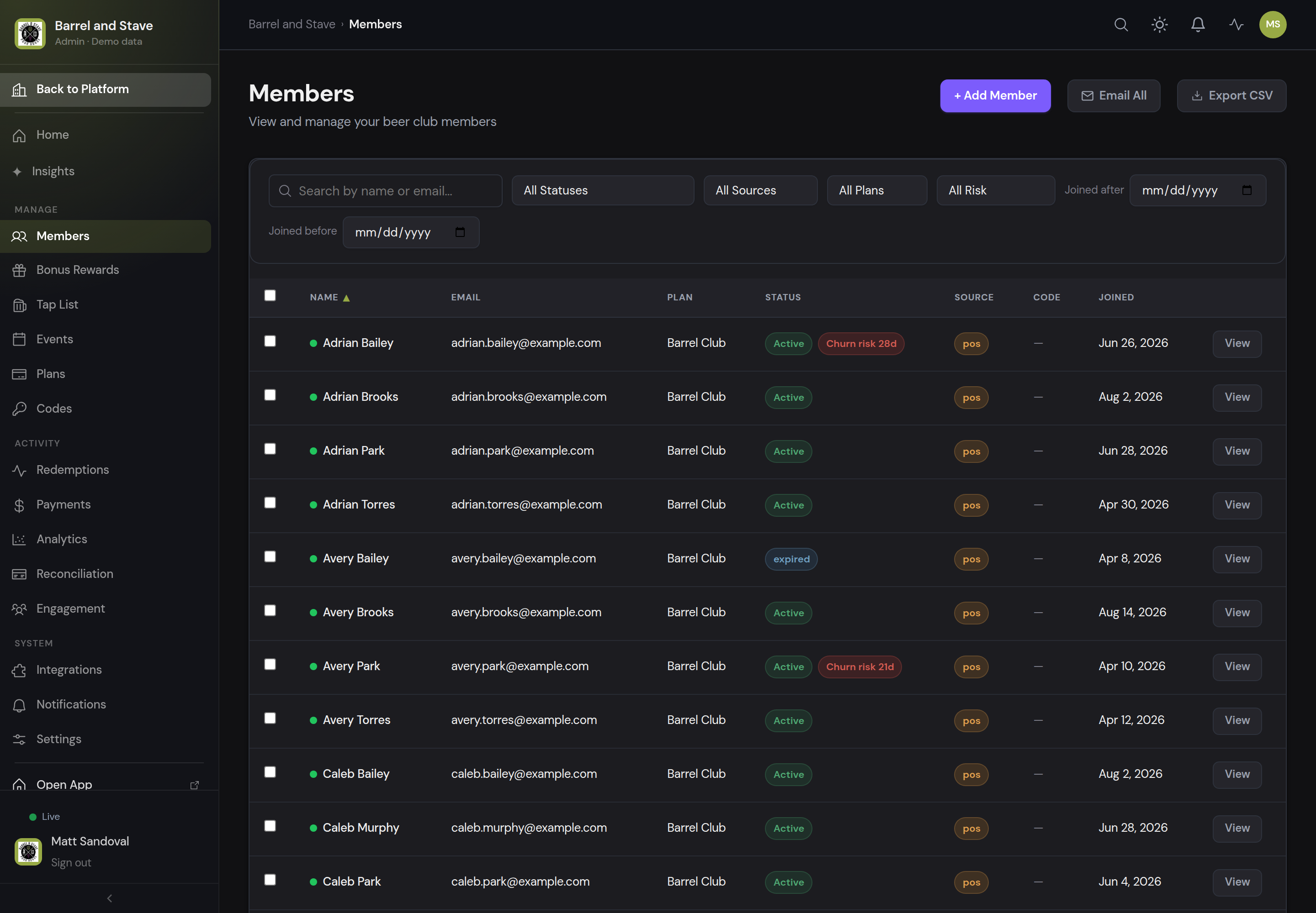 TapPass member management dashboard